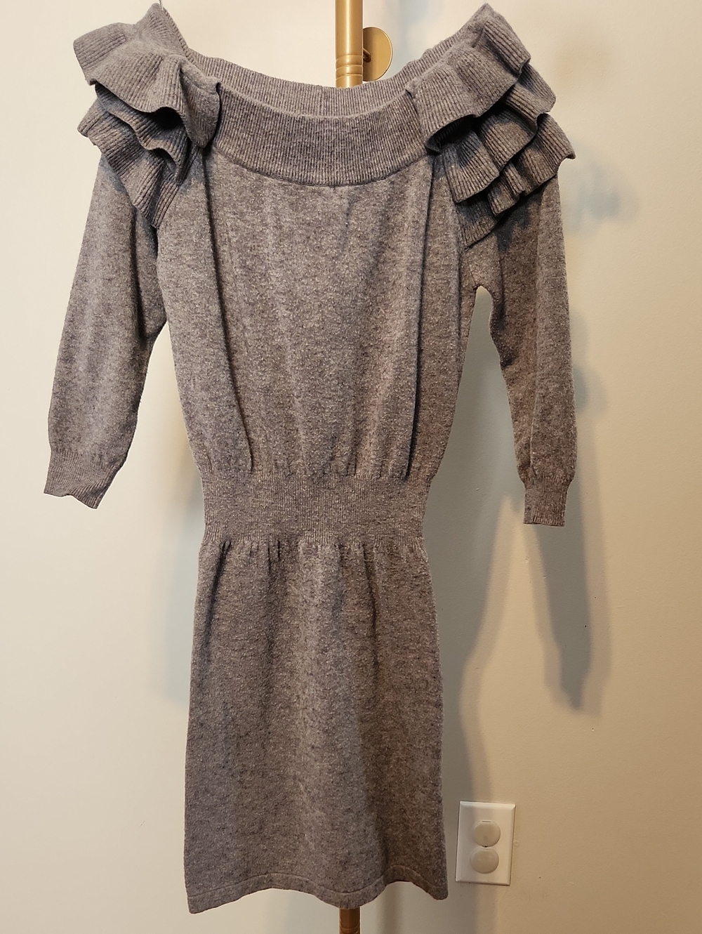 Ruffle Shoulder Knit Dress - Gray